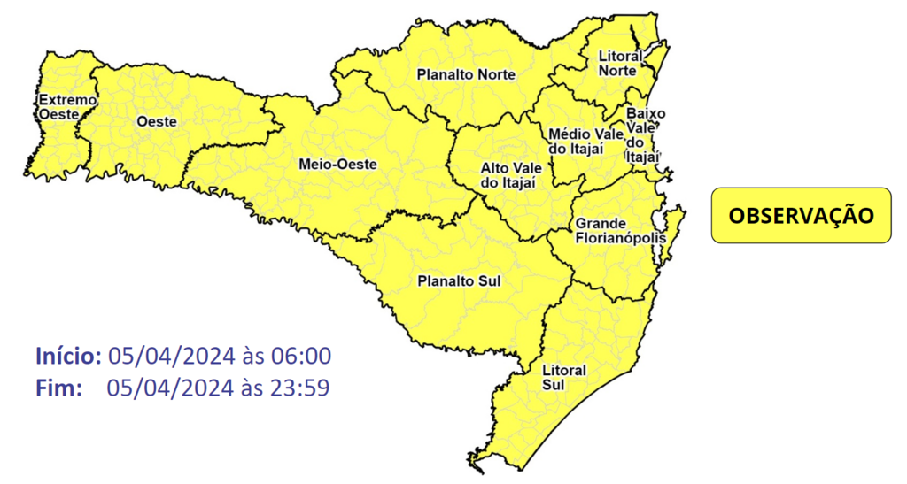 Frente fria traz temporais isolados para SC nesta sexta