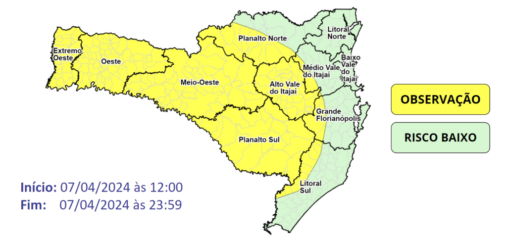 Frente Fria traz pancadas de chuva e temporais isolados para SC