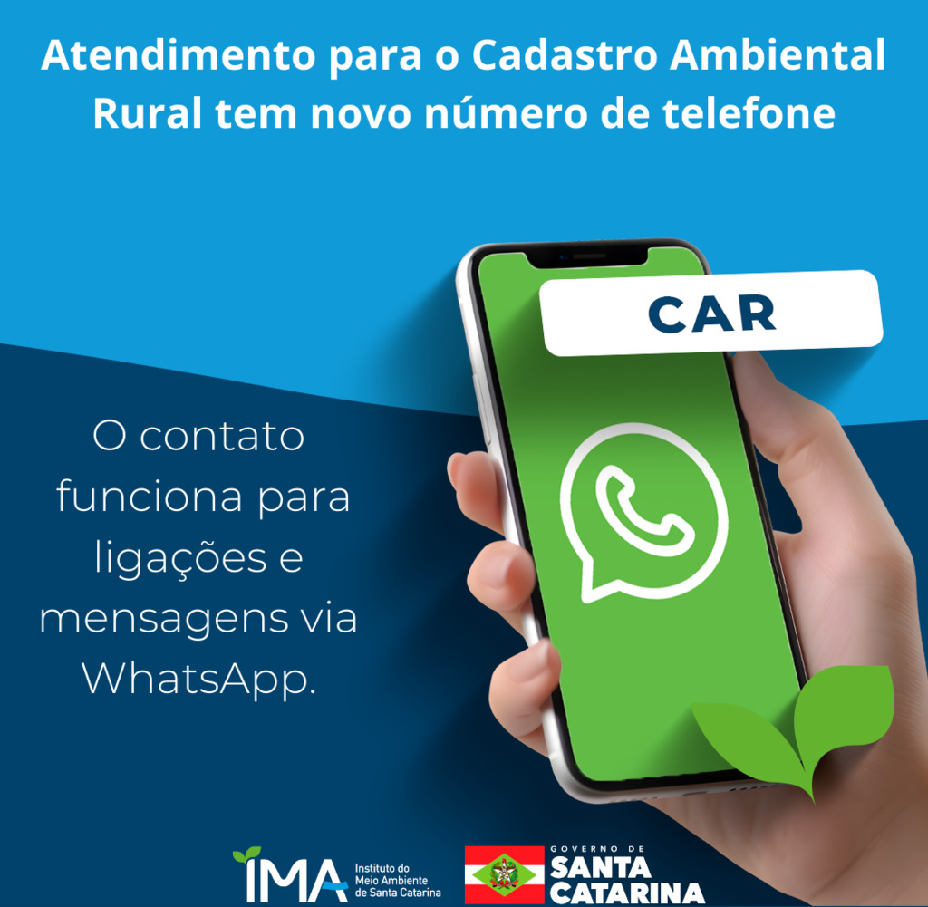 IMA cria número de WhatsApp para atendimento no Cadastro Ambiental Rural
