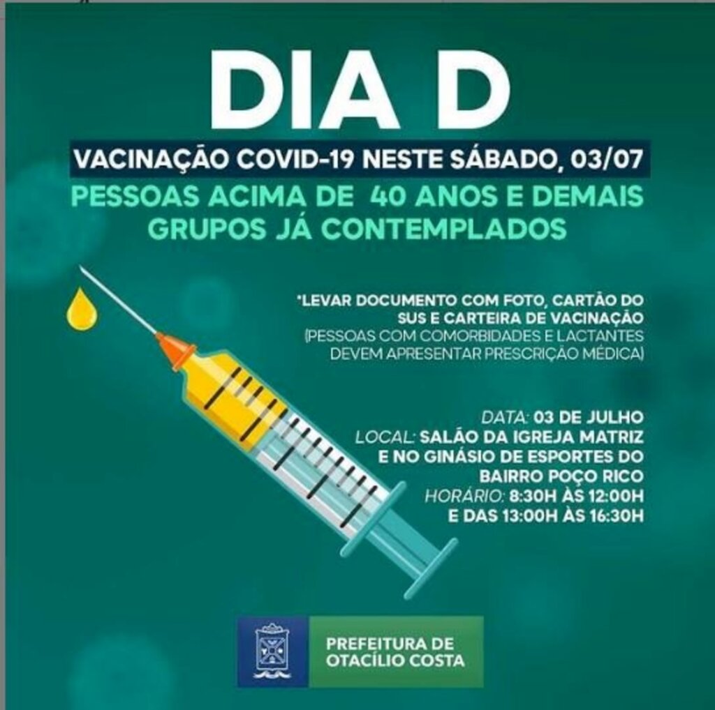 Pessoas acima dos 40 anos já podem se vacinar contra a covid-19