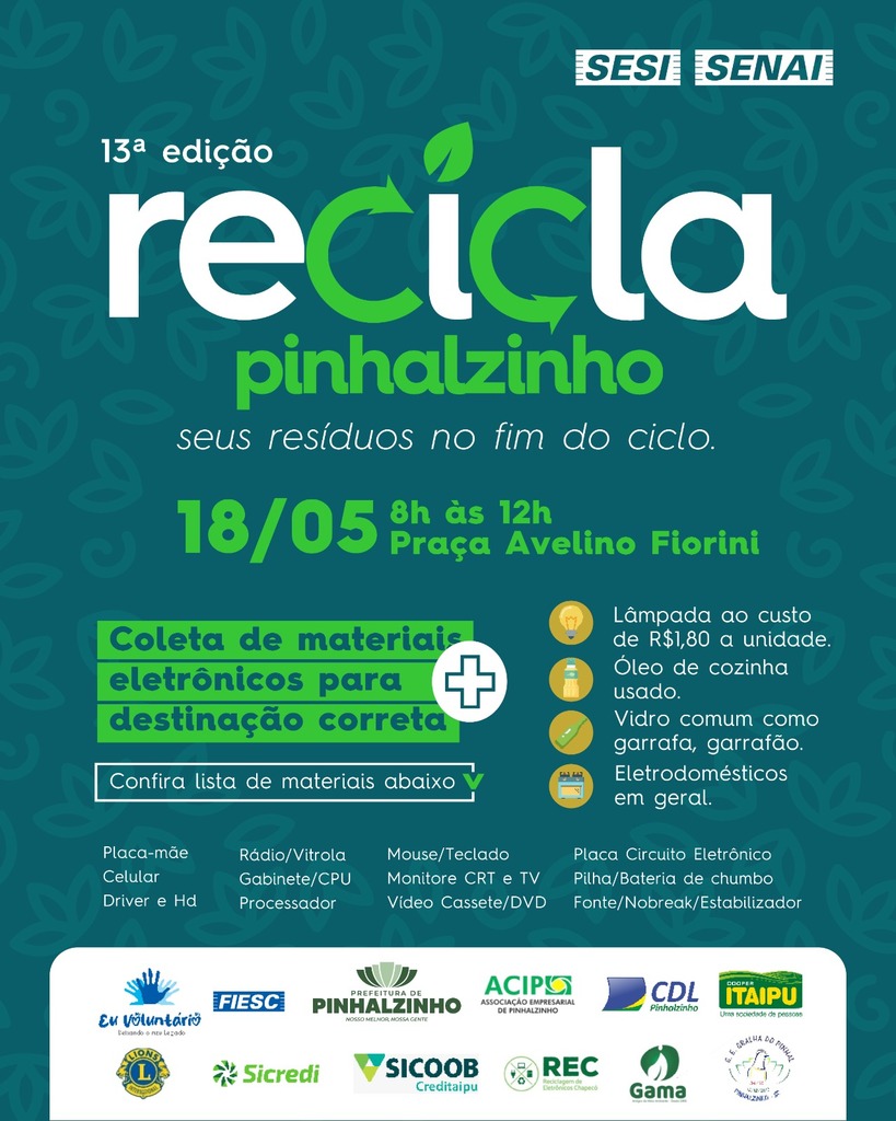 Errata: Recicla Pinhalzinho não é neste sábado, dia 20 de abril