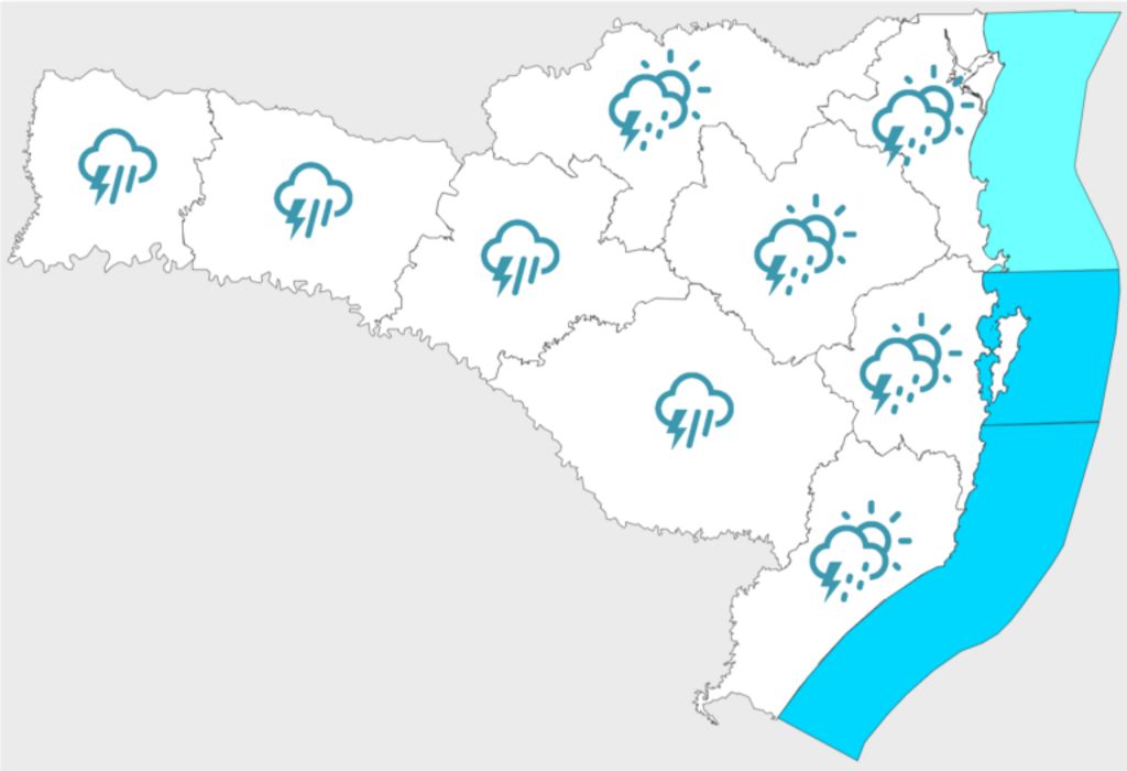 Frente fria provoca chuvas e temporais isolados em Santa Catarina