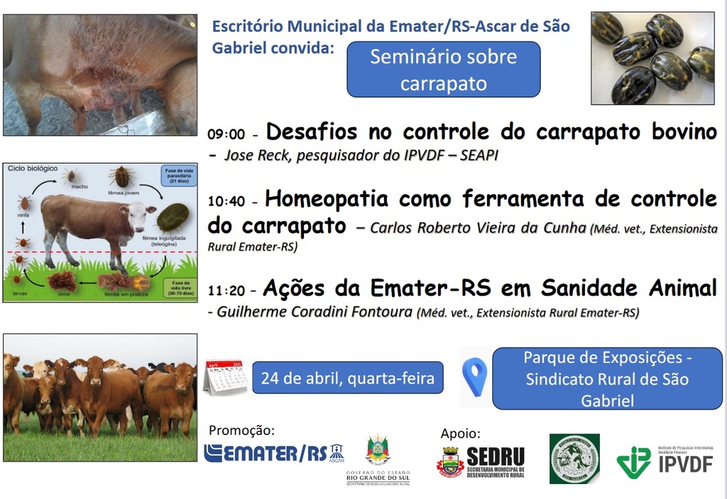 Escritório da Emater/RS-Ascar de São Gabriel promove Seminário sobre Controle do Carrapato Bovino