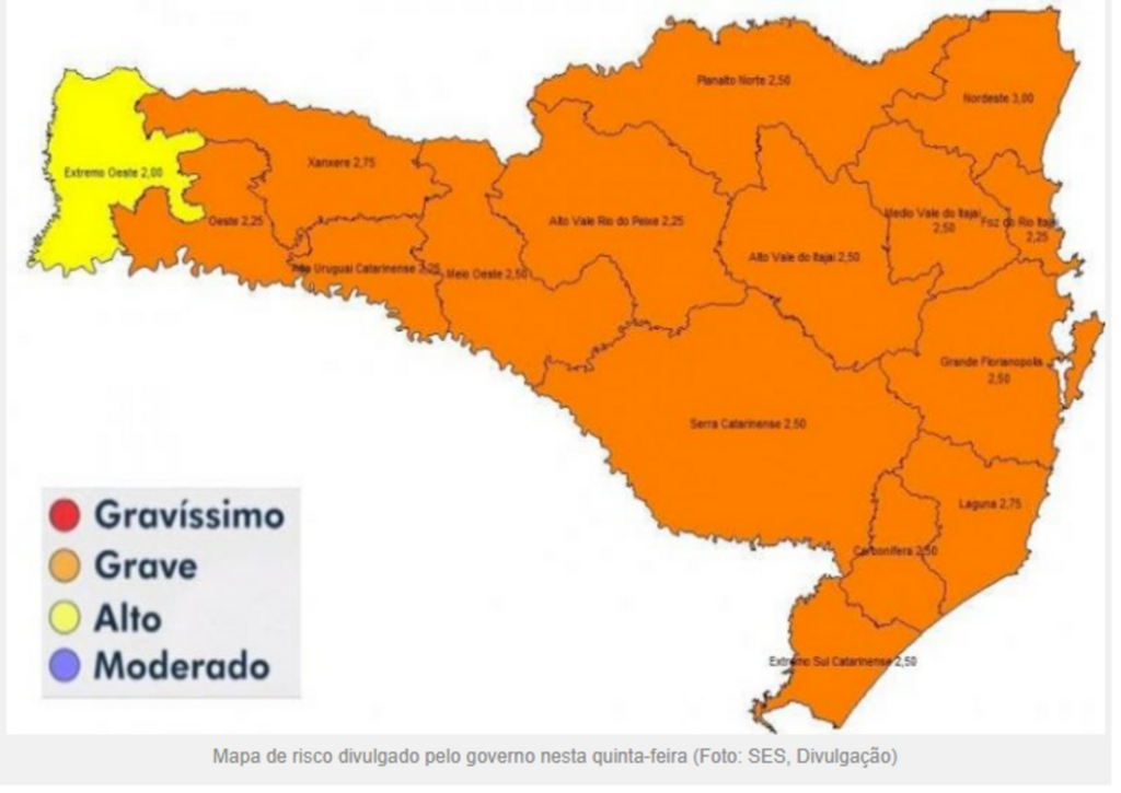 Coronavírus: Mapa aponta pela primeira vez Santa Catarina sem regiões em estado gravíssimo