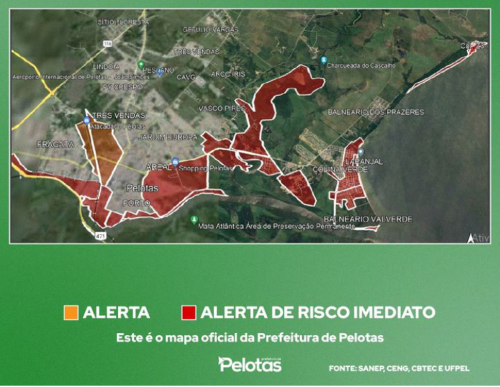 Confira o mapa atualizado das áreas de risco em Pelotas
