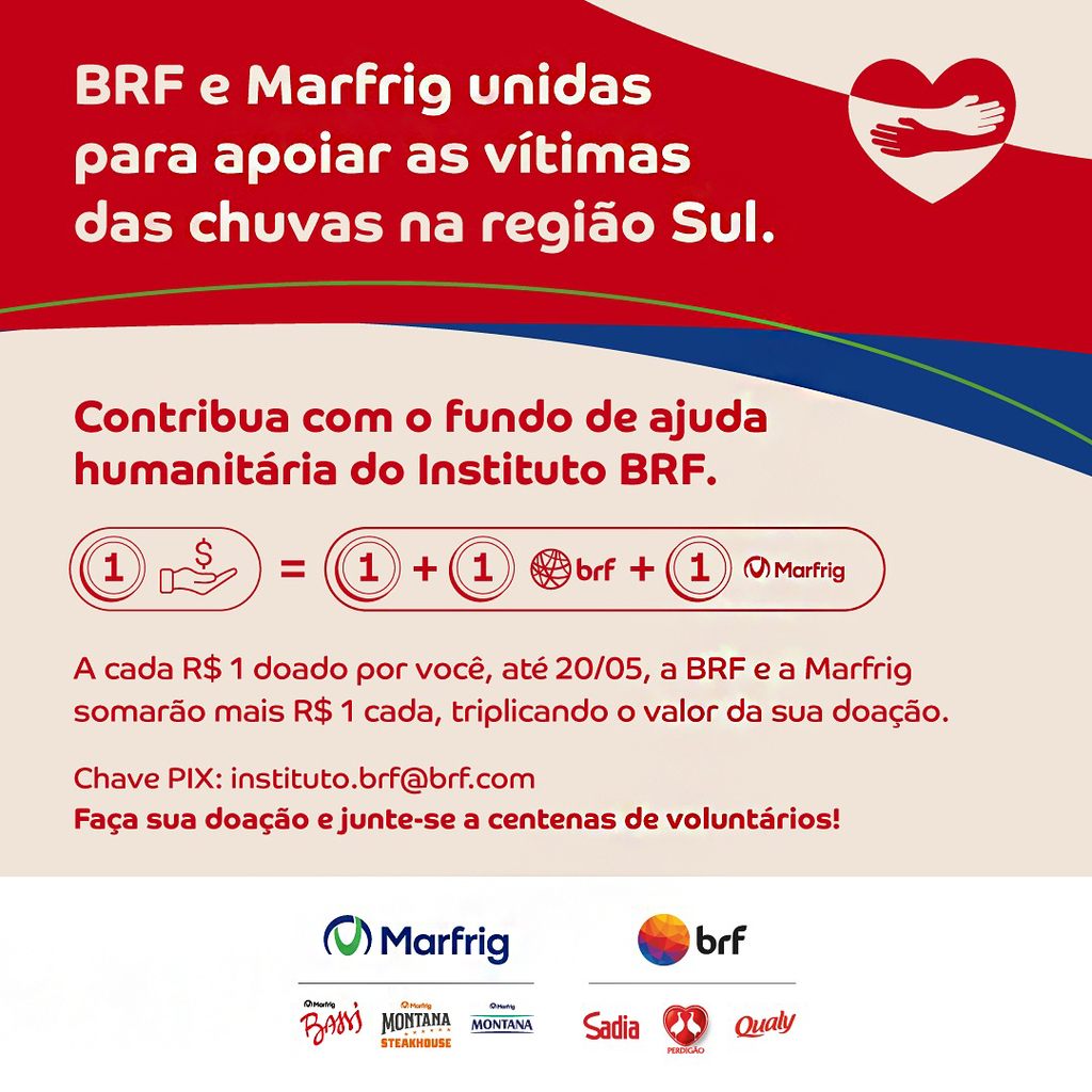 BRF e Marfrig unidas para apoiar as vítimas das chuvas na região Sul