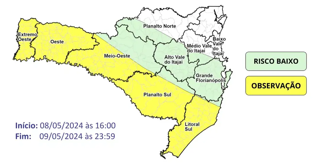 O avanço de uma frente fria no Rio Grande do Sul deve aumentar risco para temporais em Santa Catari - 