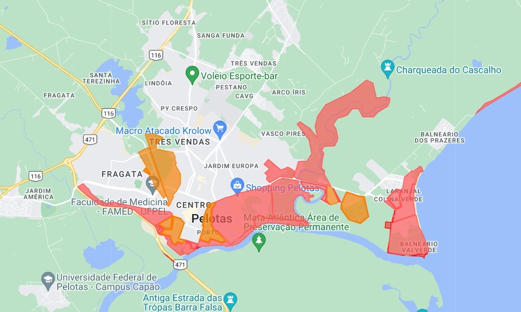 Prefeitura volta a ampliar zonas em vermelho no mapa de risco em Pelotas