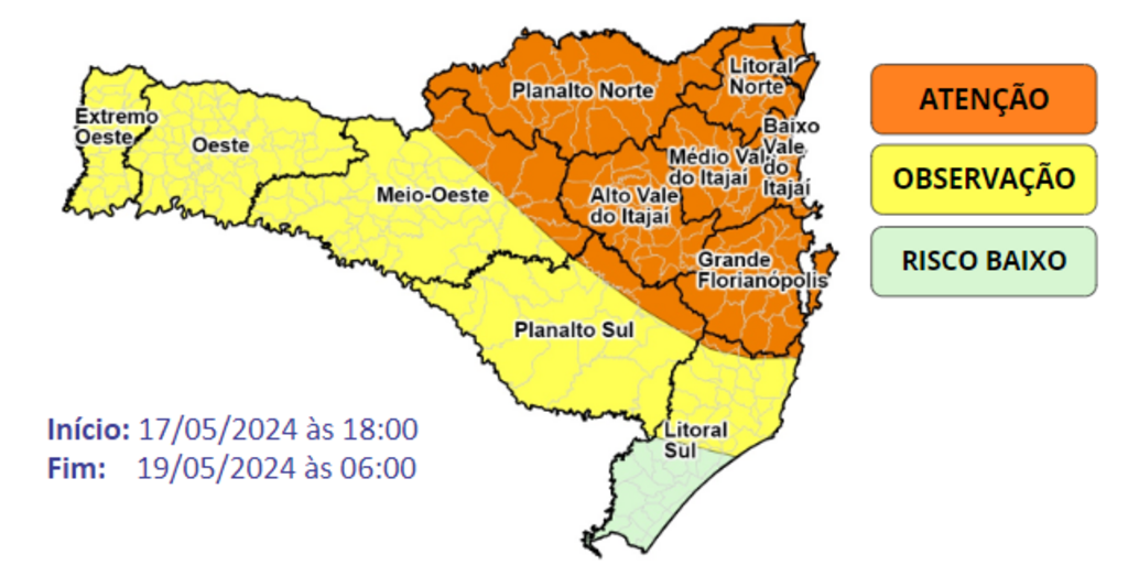 SC tem previsão é de temporais com chuva volumosa para o fim de semana