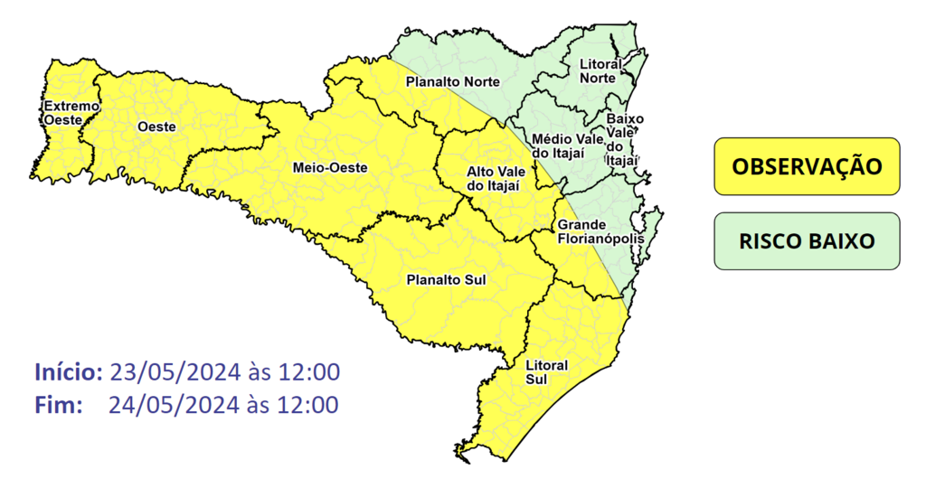 Alerta para a possibilidade de temporais isolados com chuva pontualmente intensa