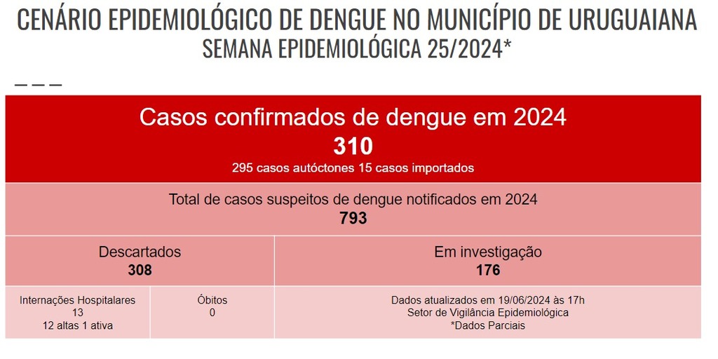 Vigilância Epidemiológica/Divulgação - - São 310 casos confirmados até o momento.