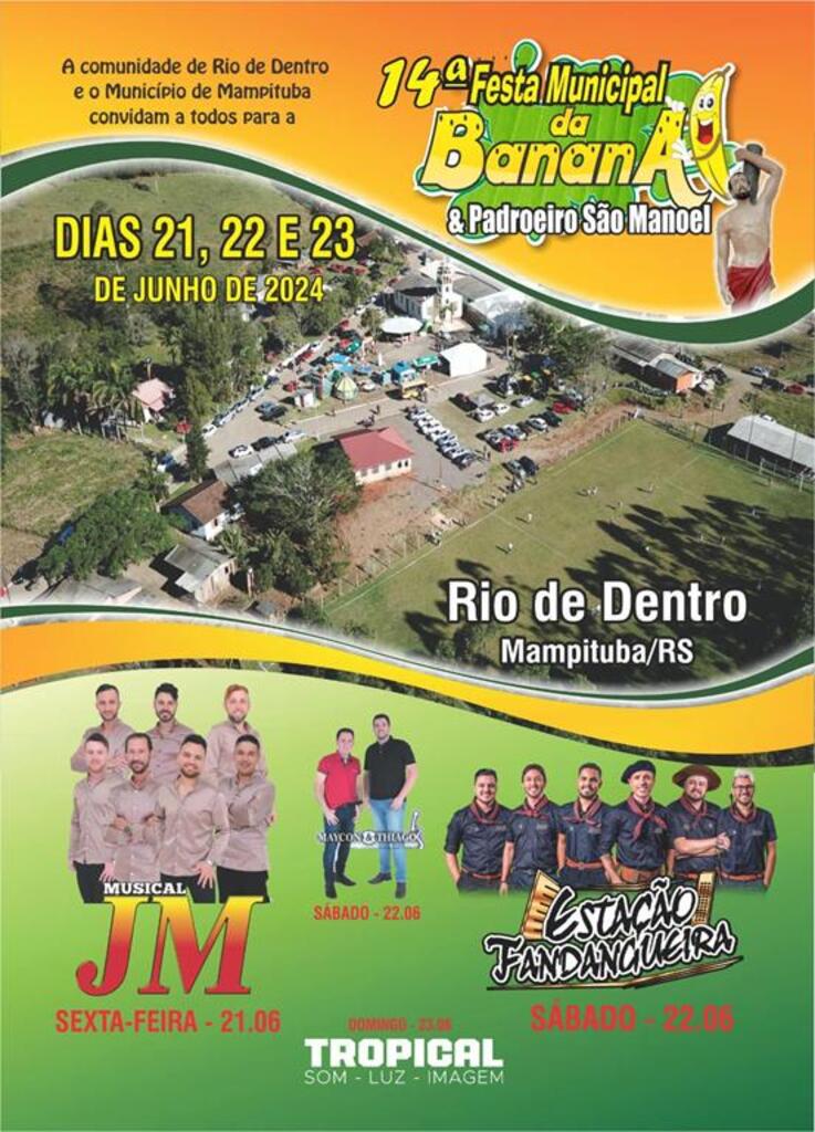 14ª FESTA MUNICIPAL DA BANANA E DO PADROEIRO  SÃO MANOEL ACONTECE NESTE FIM DE SEMANA