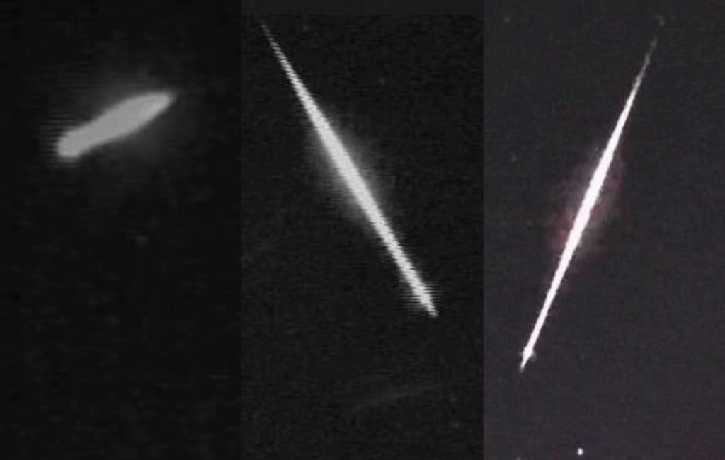 Foto: Bate Papo Astronômico (Divulgação) - Registro do meteoro em Santa Maria, Santo Ângelo e Passo Fundo, respectivamente.