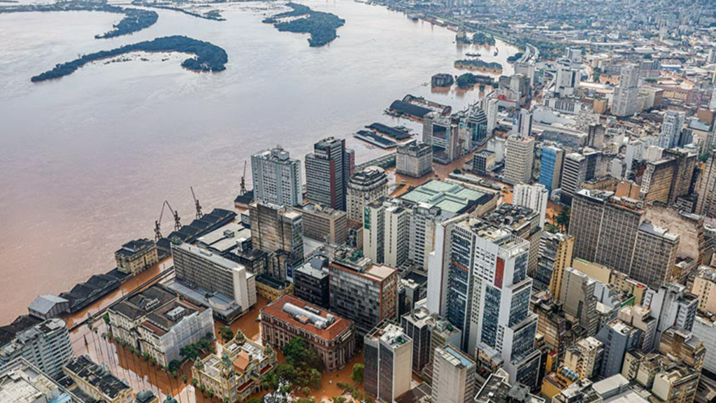 Ricardo Struckert - Vista da área central de Porto Alegre inundada: nova MP destina apoio financeiro a trabalhadores e pescadores