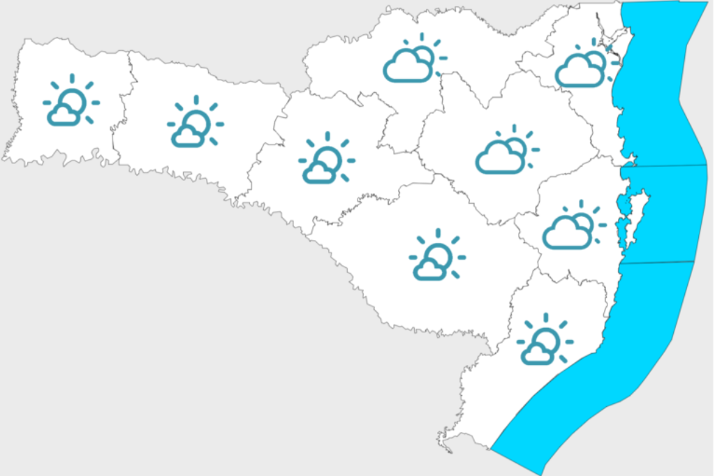 (Imagem Defesa Civil de Santa Catarina) - Frente fria se afasta de SC; temperaturas sobem durante as tarde