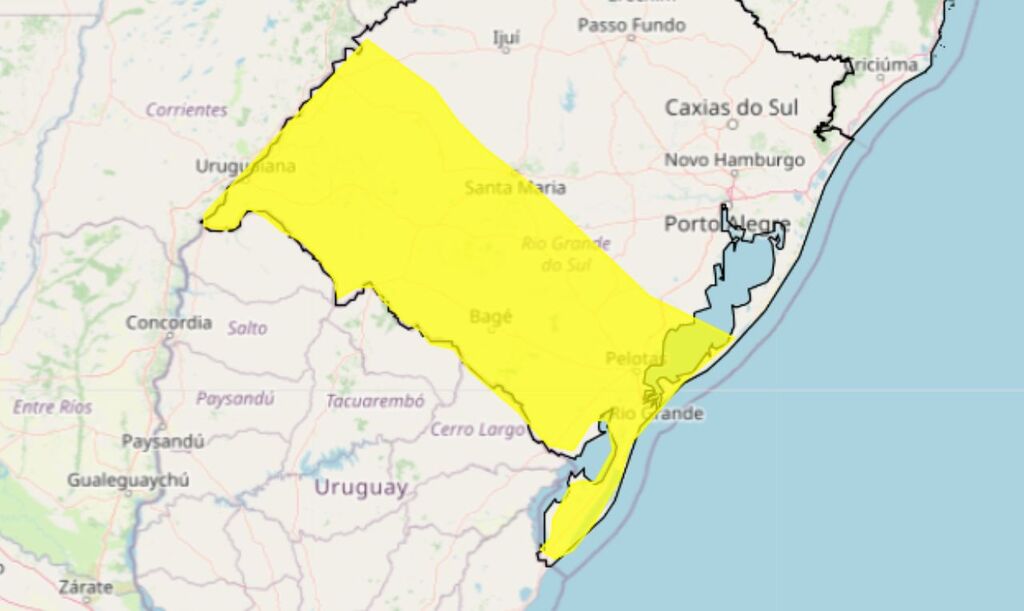 ALERTA AMARELO: TEMPESTADE, VENTOS E GRANIZO PARA PARTE DO RIO GRANDE DO SUL.