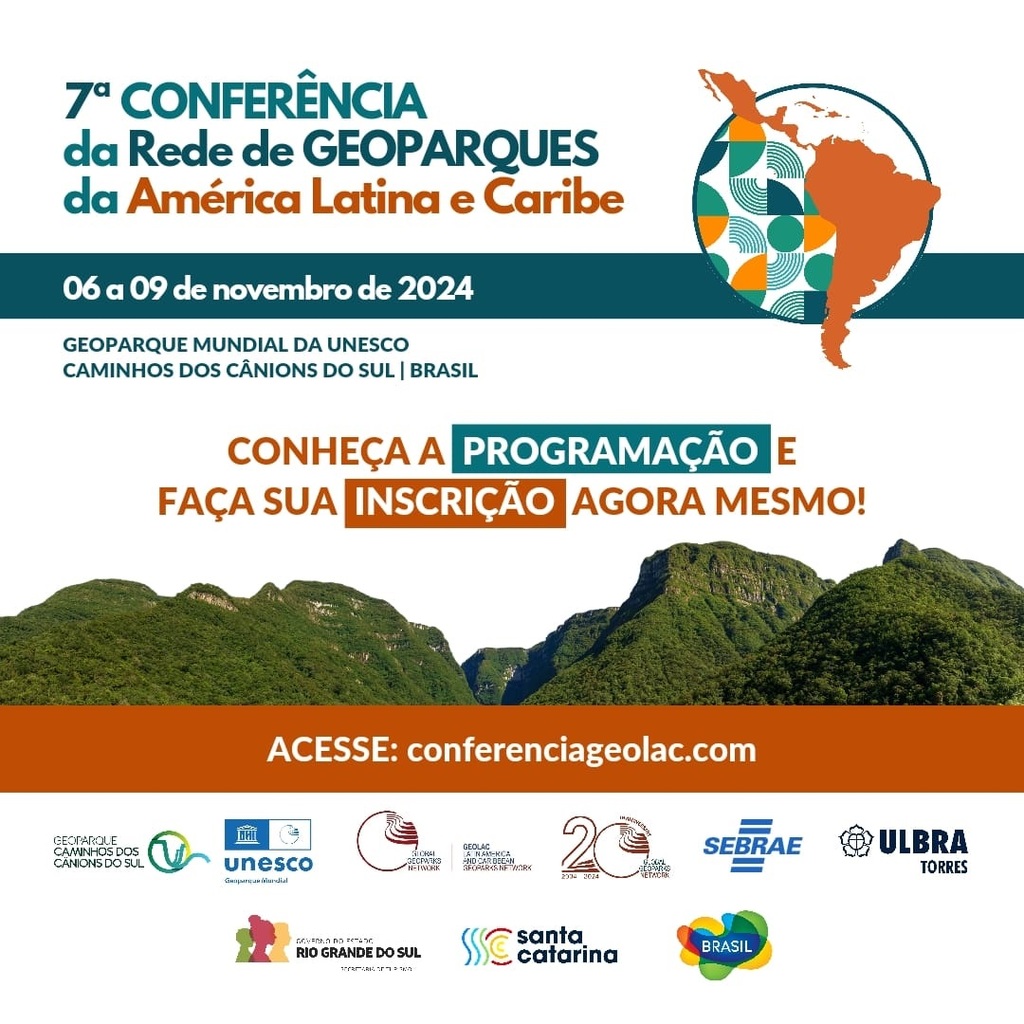 ABERTAS AS INSCRIÇÕES PARA A 7ª CONFERÊNCIA DA REDE DE GEOPARQUES DA AMÉRICA LATINA E DO CARIBE