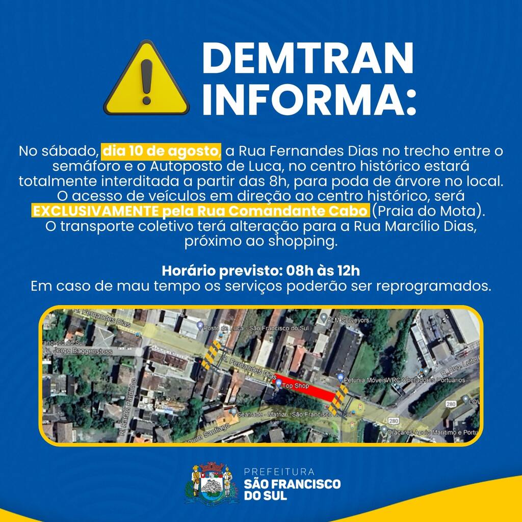 DEMTRAN informa alteração no trânsito nas mediações do Centro Histórico