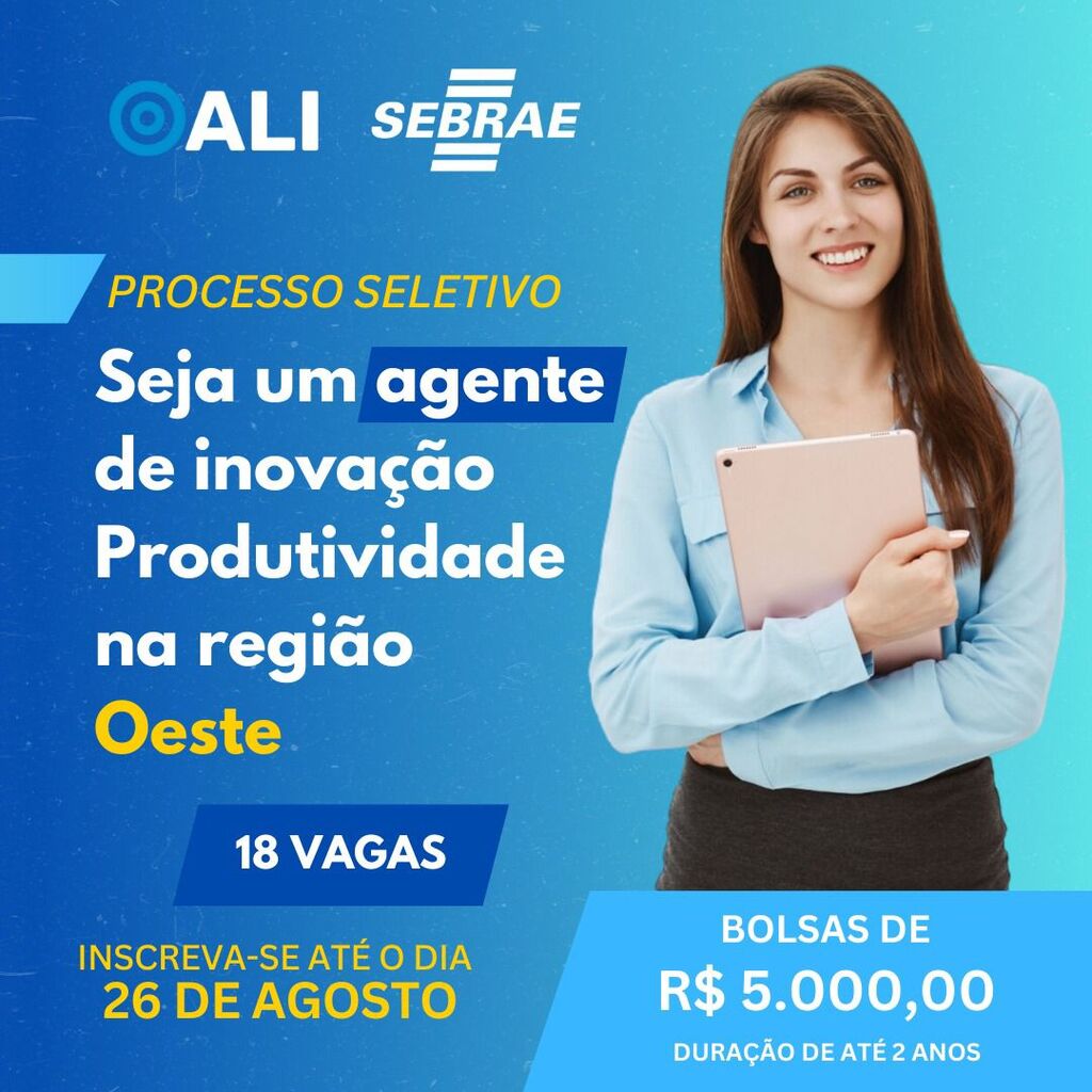 Divulgação - O Sebrae/SC está com inscrições abertas para seleção de bolsistas para atuarem como Agentes Locais de Inovação.