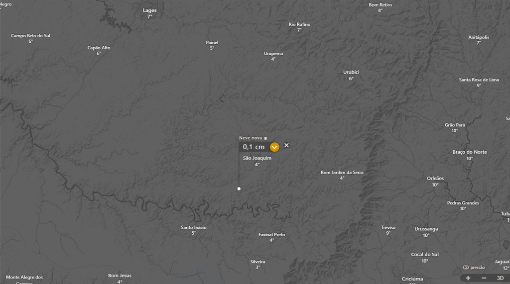 Previsão de neve para São Joaquim entre domingo e segunda-feira