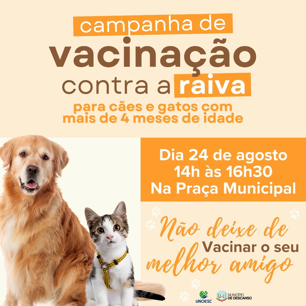 Campanha de Vacinação Contra Raiva será neste sábado em Descanso