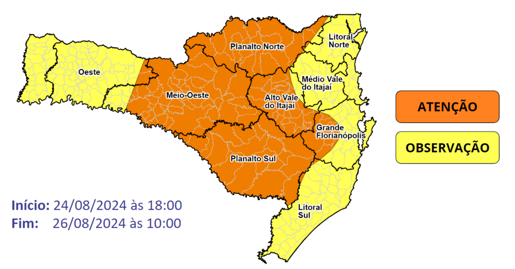 Defesa Civil alerta para frio intenso entre o final do sábado e a segunda