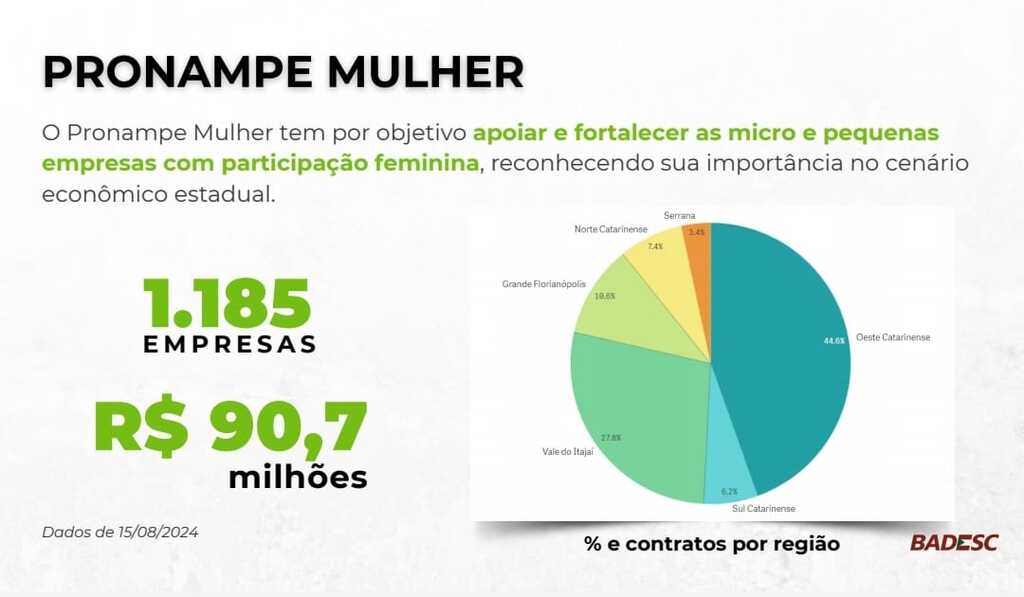 Oeste catarinense recebe 44% do valor destinado ao Pronampe Mulher