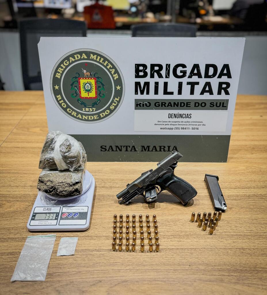 Jovem é preso com arma, munições e drogas no Bairro Nossa Senhora Medianeira