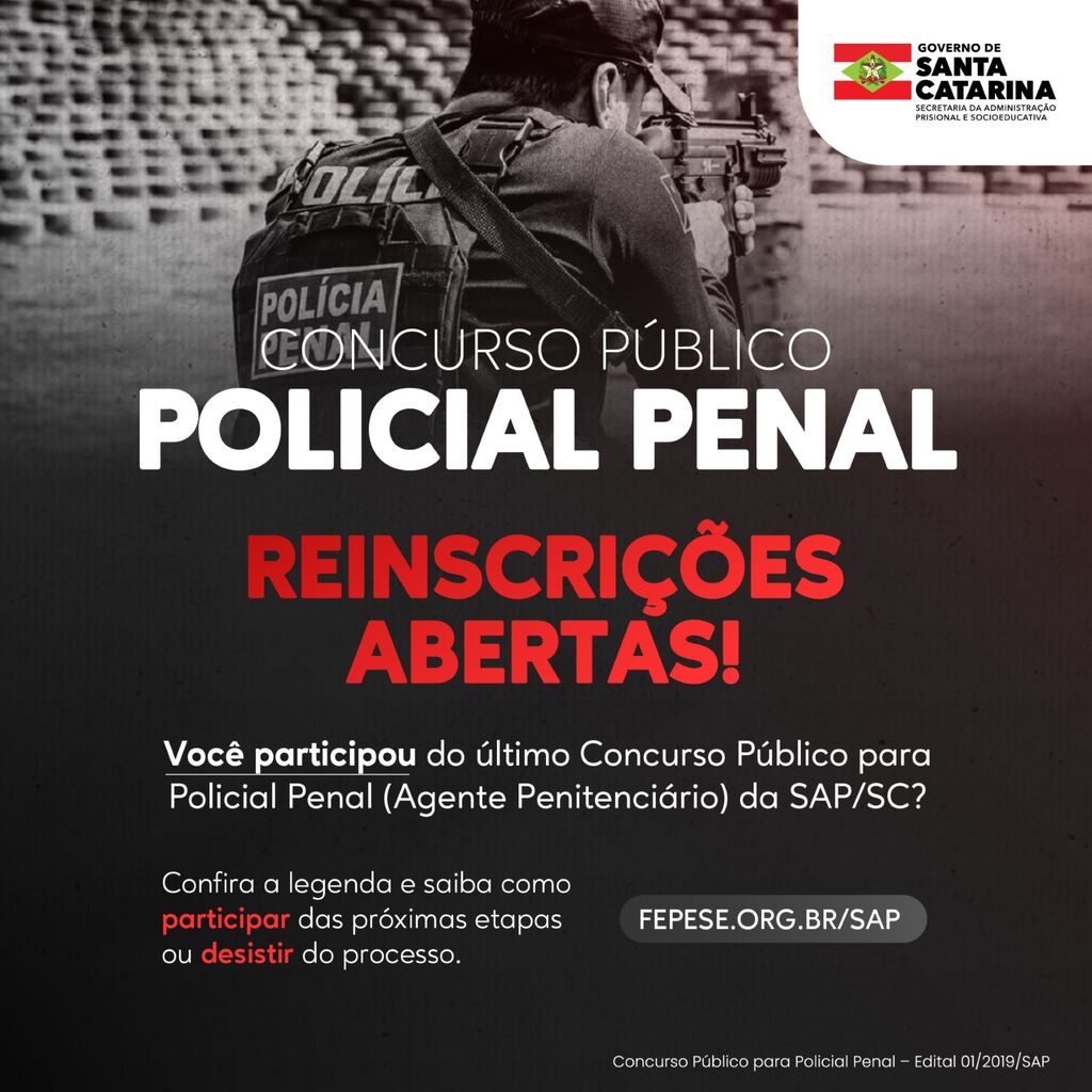 Reabertas inscrições para policiais penais remanescentes do concurso da SAP