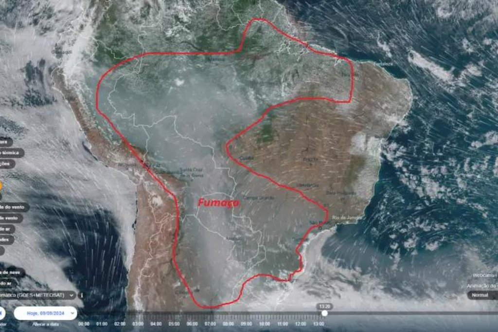 Imagem Ventusky/Epagri/Ciram - Fumaça das queimadas afeta Santa Catarina: confira duração e cuidados para saúde