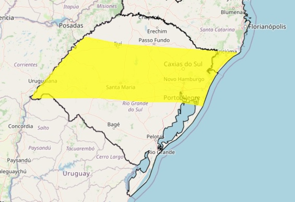 Divulgação/Inmet - O alerta para Uruguaiana deve encerrar nesta quarta-feira.