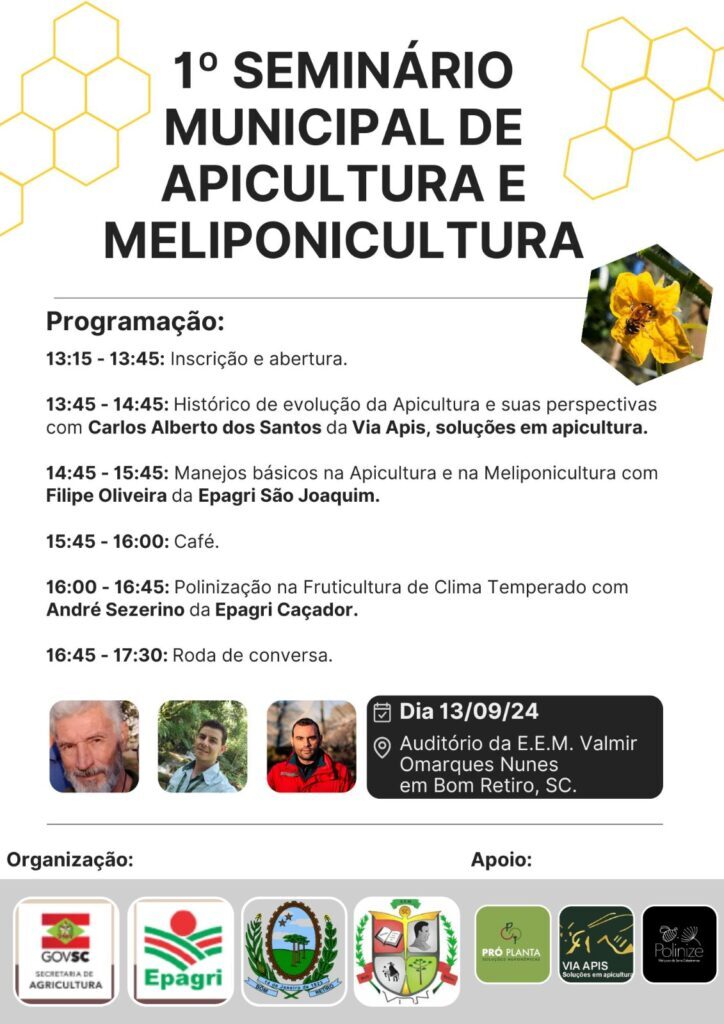 Seminário debaterá o futuro da apicultura em Bom Retiro