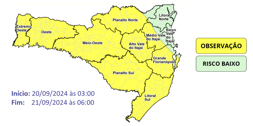 Alerta para temporais com chuva pontualmente intensa entre sexta e sábado