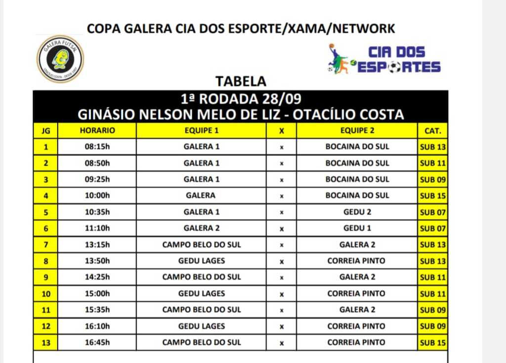 Copa Galera/Cia dos Esportes/Xama/Network inicia neste sábado