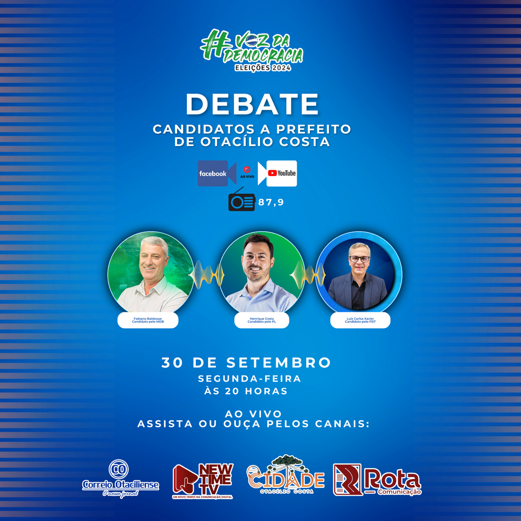 Debate entre os candidatos a prefeito de Otacílio Costa será na segunda-feira, 30