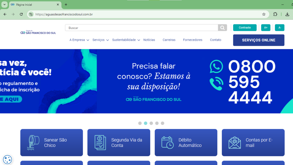 Site da Águas de São Francisco do Sul traz informações e serviços importantes sobre a concessionária