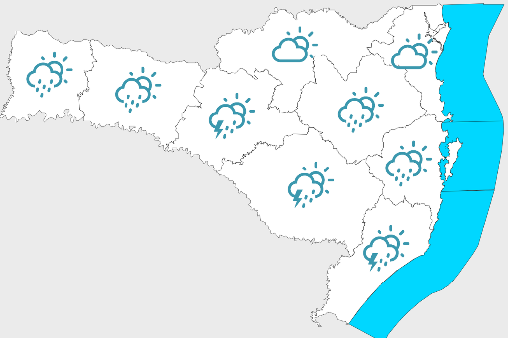 Imagem reprodução/Defesa Civil) - Previsão do Tempo: Litoral Sul de SC terá semana de instabilidade e risco de temporais isolados