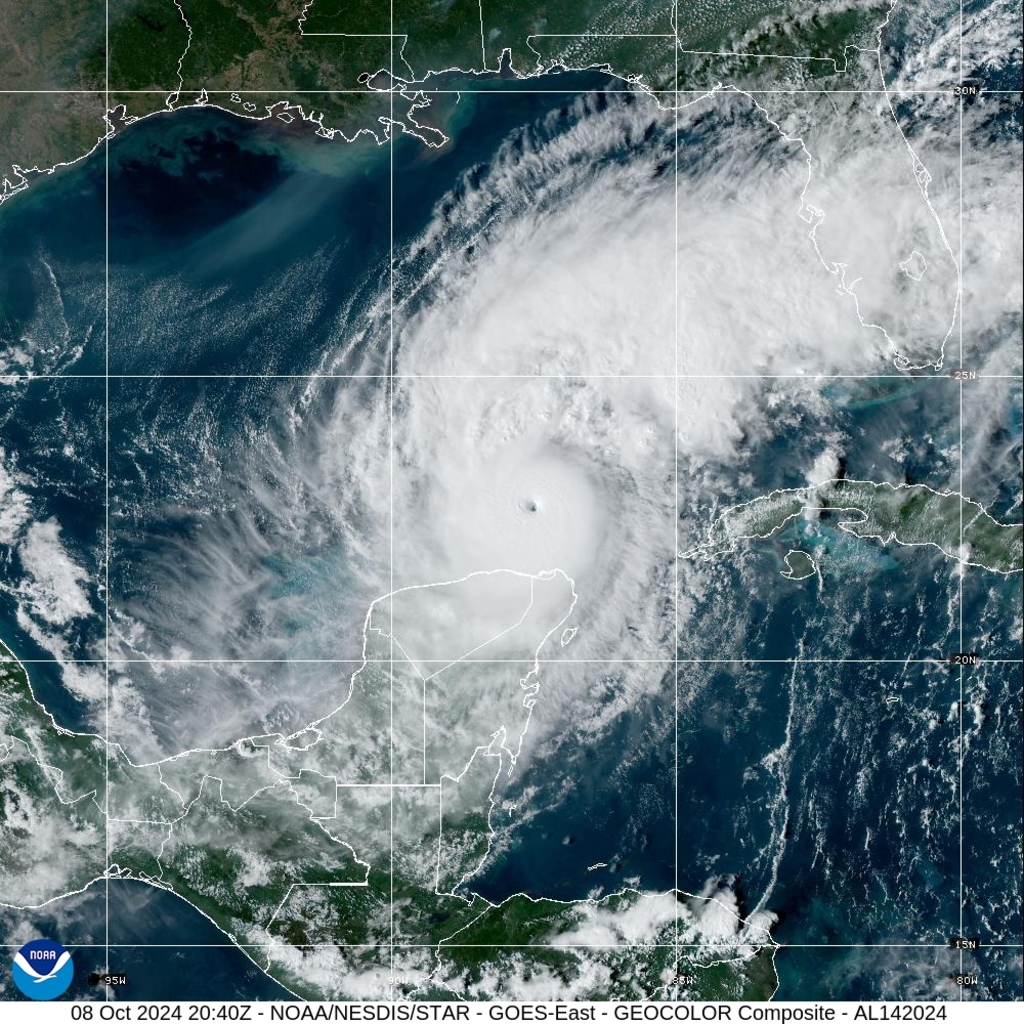 Foto: NOAA NWS National Hurricane Center  (Facebok/Divulgação) - Imagens feitas satélite pelo  Centro Nacional de Furacões dos Estados Unidos mostra o furacão Milton avançando no Golfo do México.