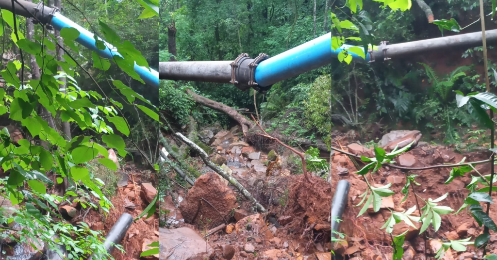 Rompimento de adutora interrompe abastecimento de água em Pinhalzinho