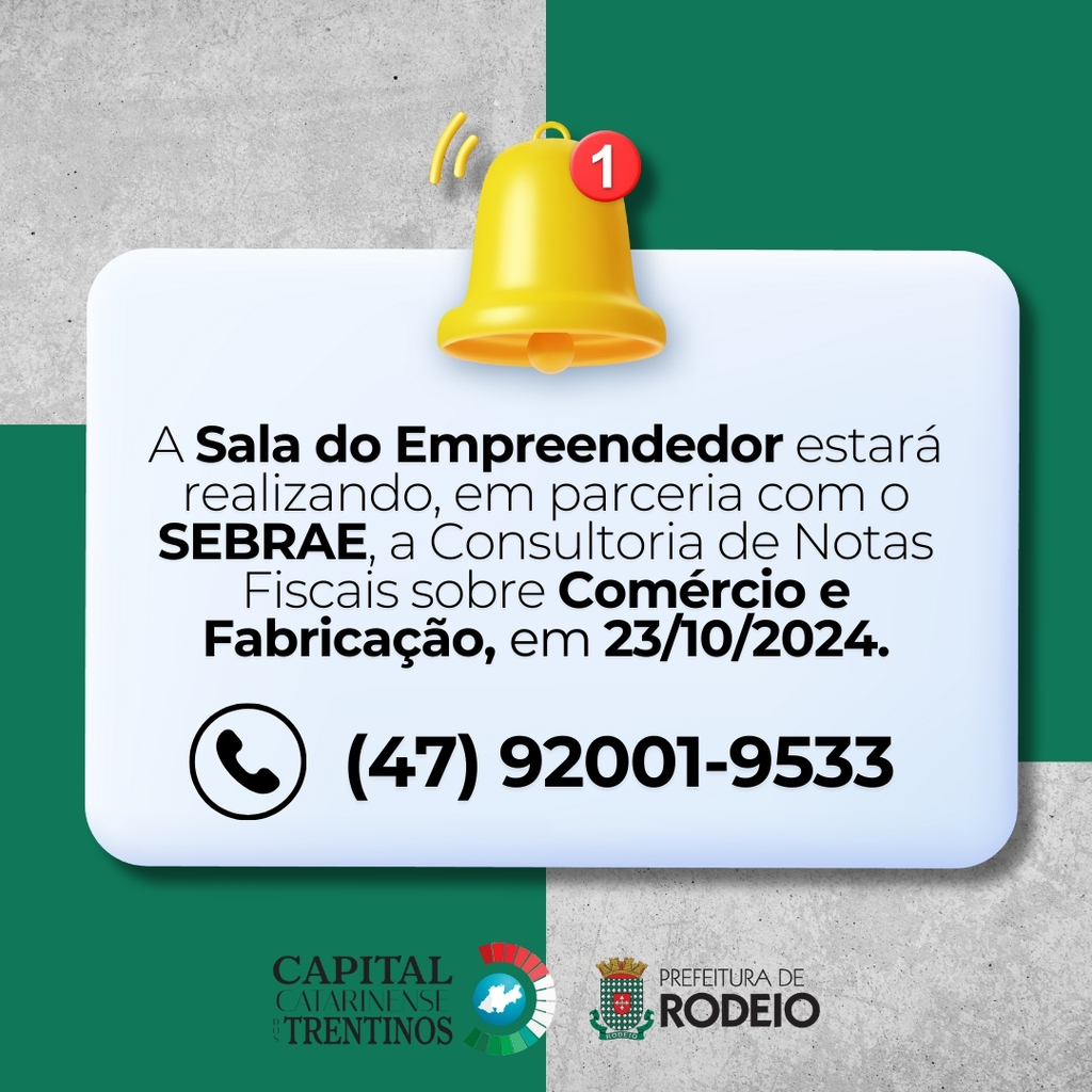 SALA DO EMPREENDEDOR DE RODEIO VAI REALIZAR CONSULTORIA SOBRE NOTAS DE COMÉRCIO E FABRICAÇÃO