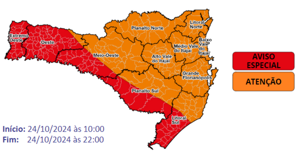 Defesa Civil alerta para a possibilidade de temporais com vendavais na quinta-feira