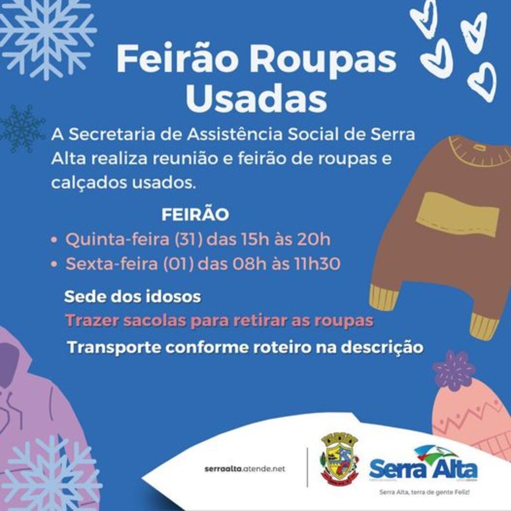 Feirão de roupas usadas em Serra Alta será realizado na próxima semana