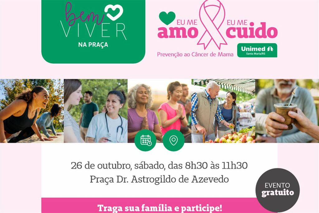 Evento em alusão ao Outubro Rosa será realizado neste sábado no centro de Santa Maria