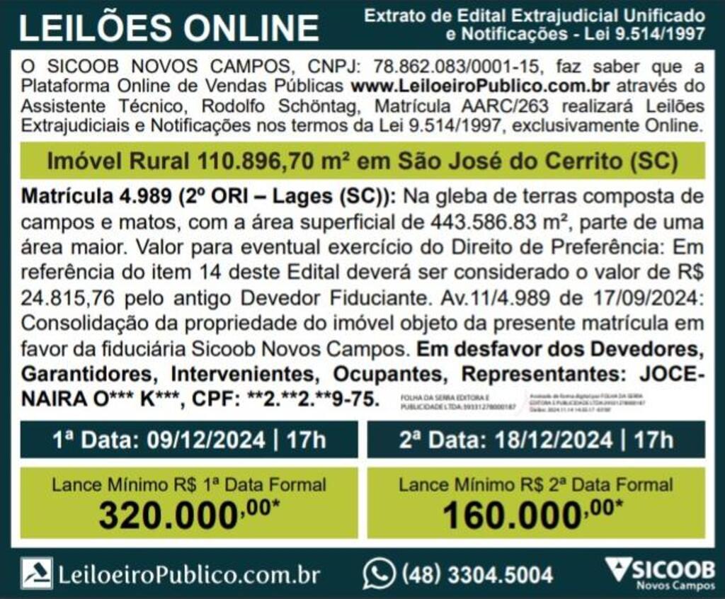 Leilões online - Imóvel São José do Cerrito