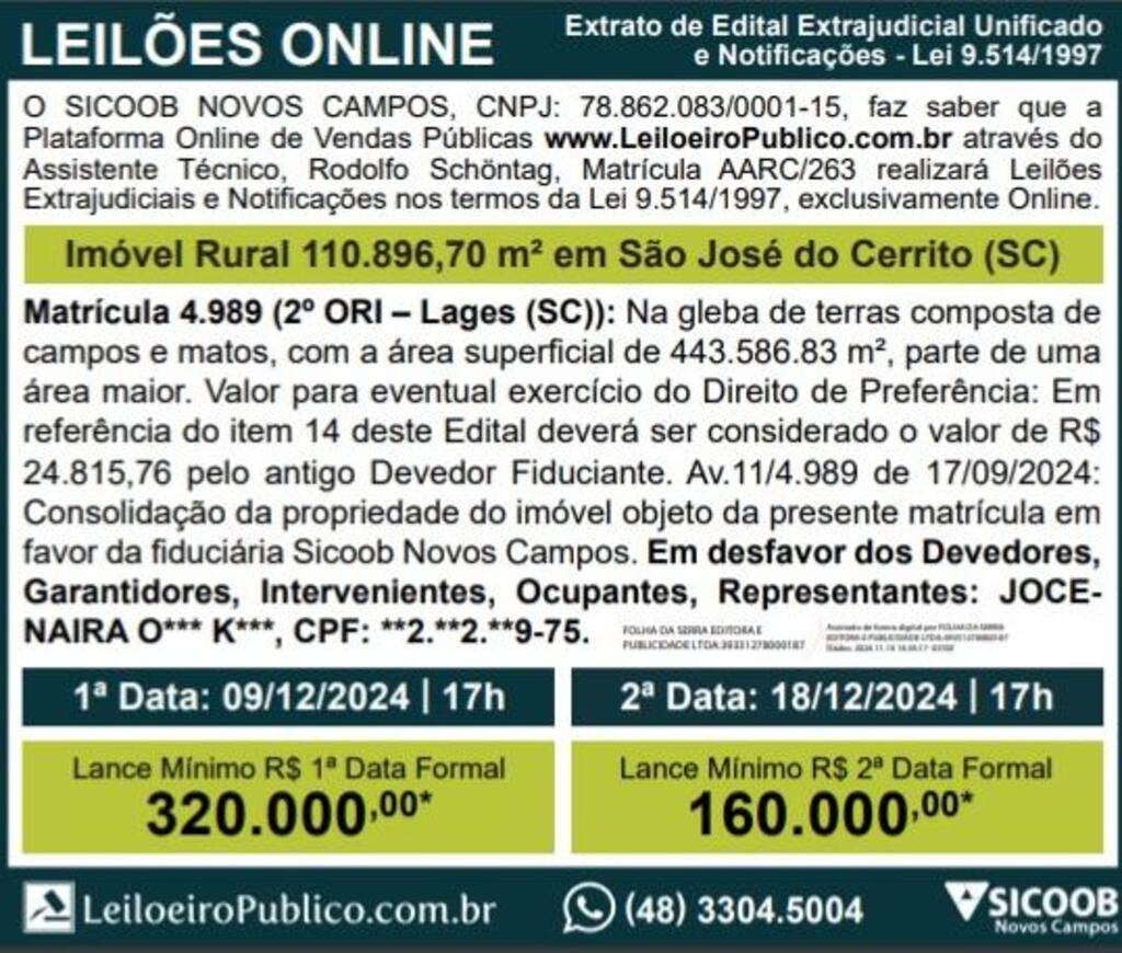 Leilões online - Imóvel São José do Cerrito