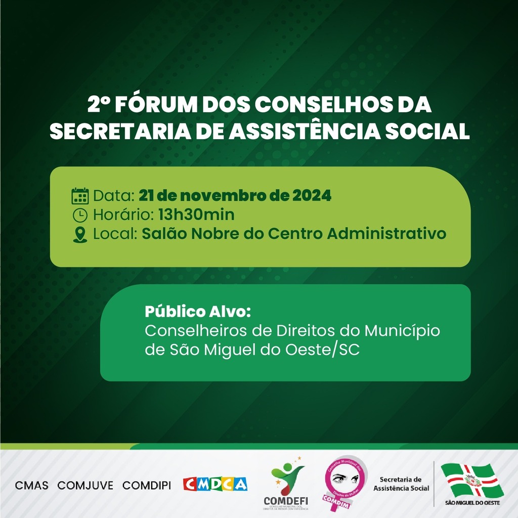 Fórum dos Conselhos da Assistência Social acontece na quinta-feira