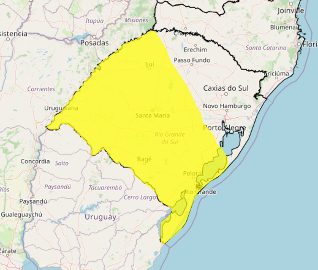 Inmet inclui a Região Central em alerta de perigo potencial de tempestade para o início desta semana