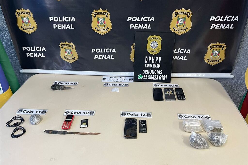 título imagem Polícia Civil apreende celulares, drogas e armas artesanais em celas da Penitenciária Estadual de Santa Maria