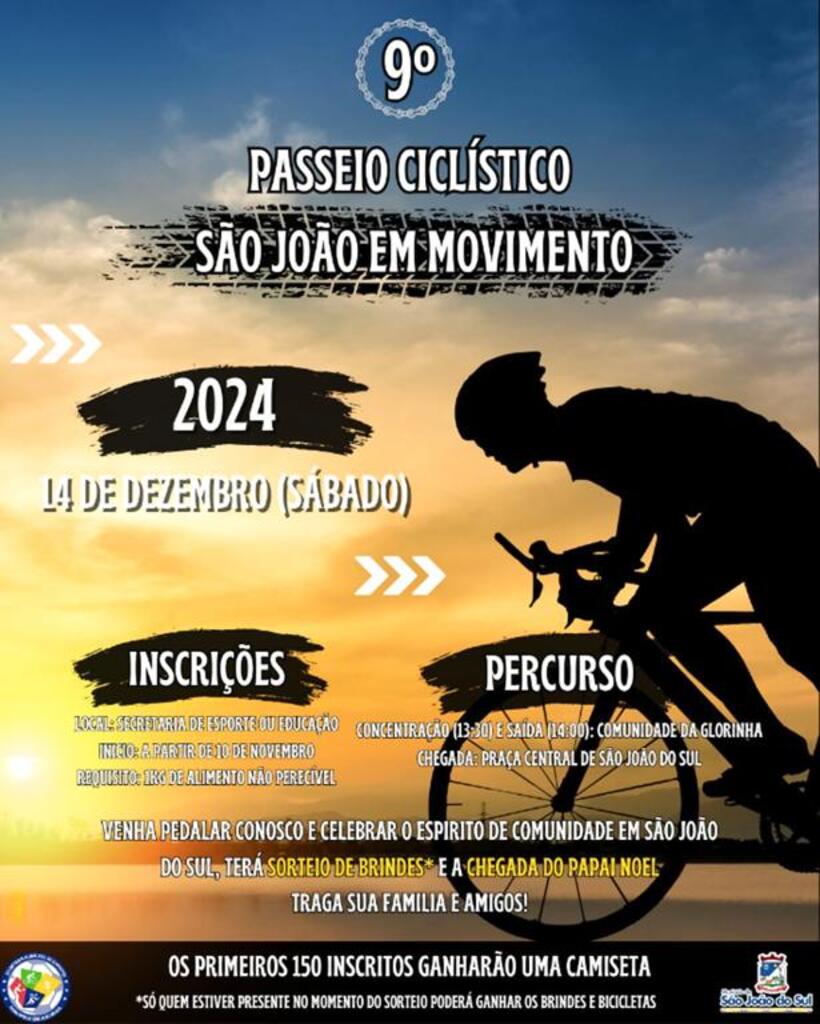 9º PASSEIO CICLÍSTICO, SÃO JOÃO EM MOVIMENTO  ACONTECE NESTE SÁBADO (14)