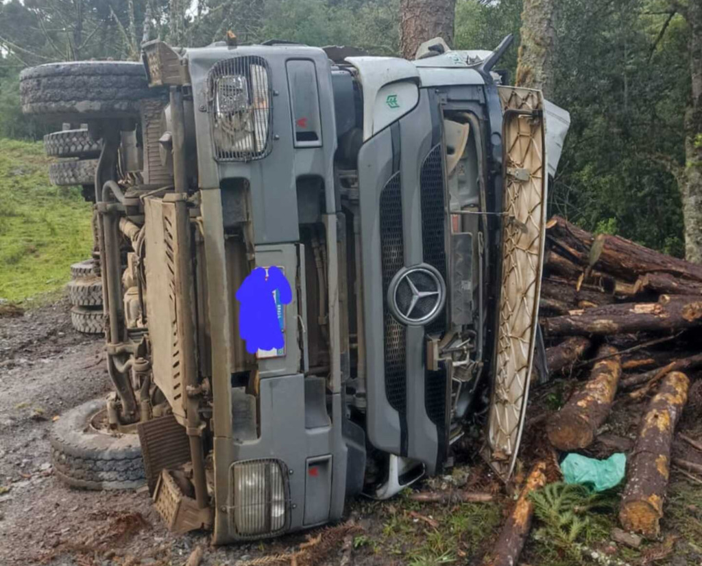 Caminhão tomba em ribanceira e motorista morre